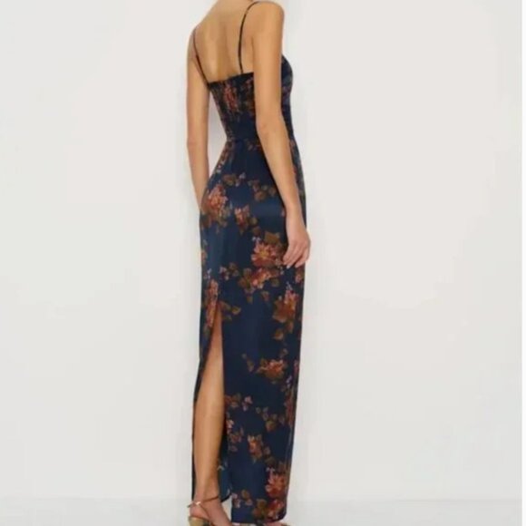 Reformation Frankie Silk Maxi Dress Sz6 Core Navy Red Floral Holiday Cocktail - Picture 3 of 9